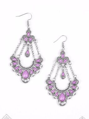 Purple faceted teardrop filigree dangle earrings - Unique Chic Purple